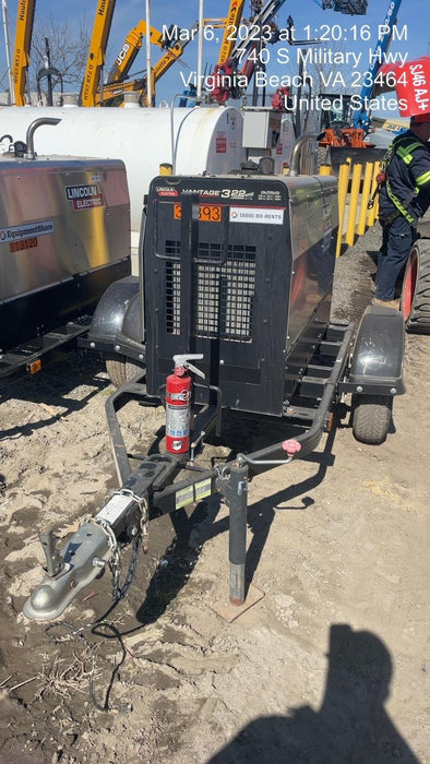 2019 Lincoln Electric Vantage 322 Welder Ready-Pak 3, Two wheel trailer, Fender and Light kit, Cable Rack