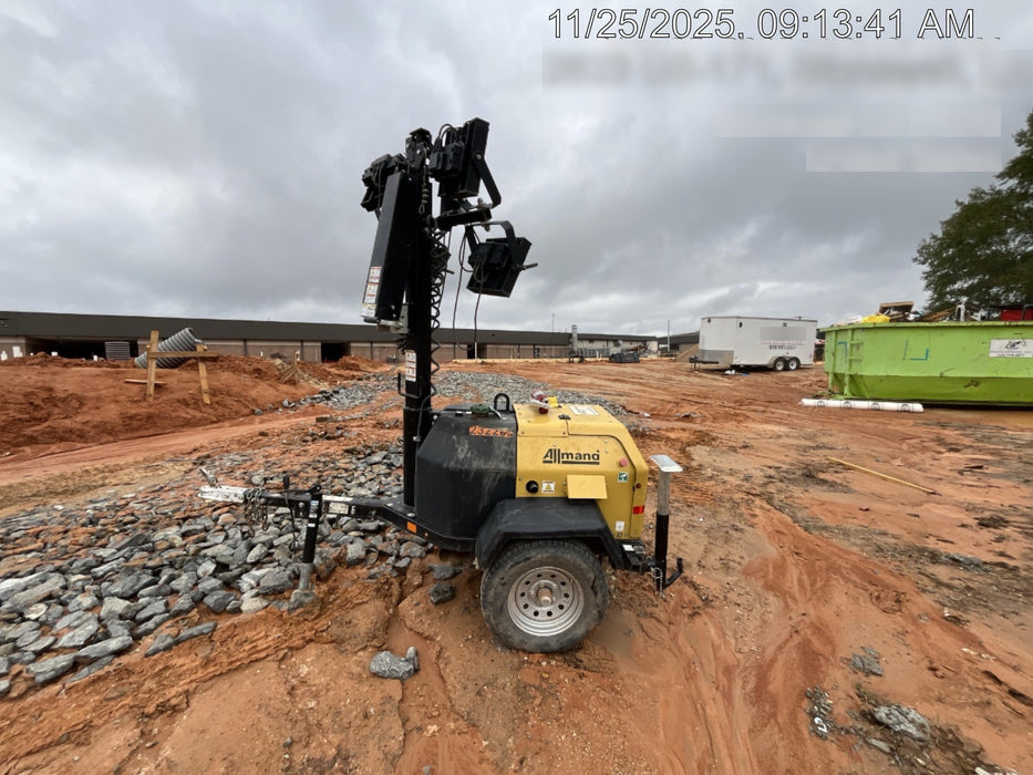 2022 Allmand NLV3GR (4) LED Light Fixture 350W, 23' Vertical Mast, 3kW Prime, Towable, Deep Sea L401, Leveling Jacks, Yanmar T4F 5.8hp