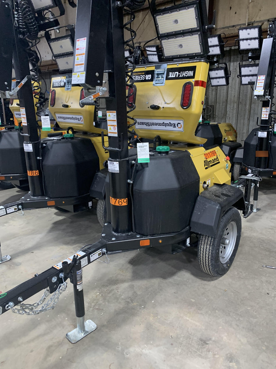 2022 Allmand NLV3GR (4) LED Light Fixture 350W, 23' Vertical Mast, 3kW Prime, Towable, Deep Sea L401, Leveling Jacks, Yanmar T4F 5.8hp
