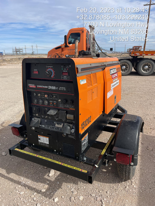 2021 Lincoln Electric Vantage 322 Vantage 322 Ready Pak 3 w/ Telematics & Decals, ORANGE (includes trailer, cable rack, fender light kit)