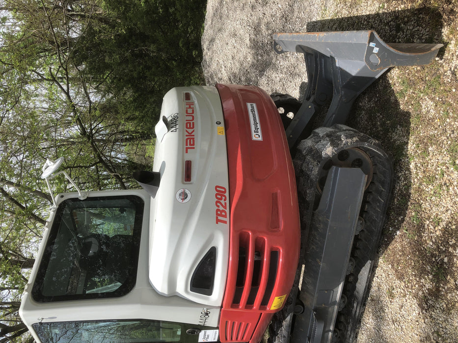 2019 Takeuchi TB290 Cab/Heat/AC Rubber tracks, Dozer blade, Travel alarm, Auxiliary hydraulics w/Manual QC, Hydraulic thumb, 18", 24", and 36" Buckets