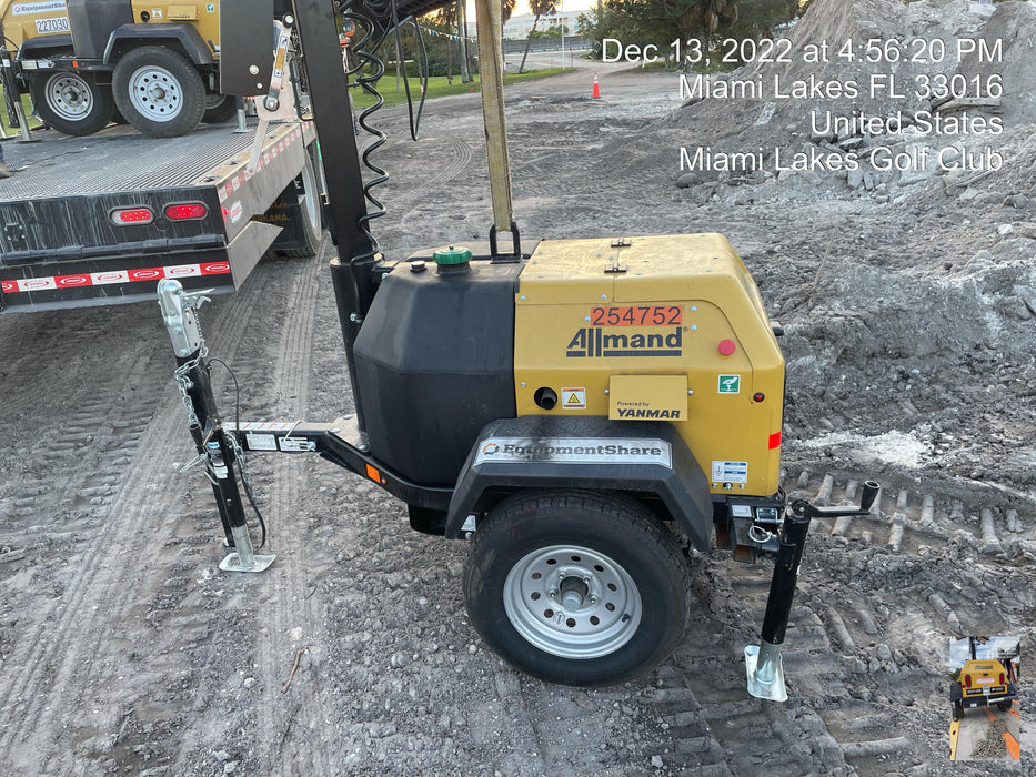 2022 Allmand NLV3GR (4) LED Light Fixture 350W, 23' Vertical Mast, 3kW Prime, Towable, ES Decals, T3