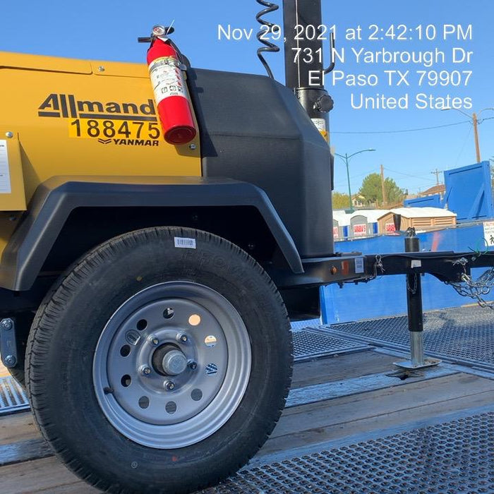 Allmand NLV3GR (4) LED Light Fixture 350W, 23' Vertical Mast, 3kW Prime, Towable, Deep Sea L401, Leveling Jacks, Yanmar T4F 5.8hp