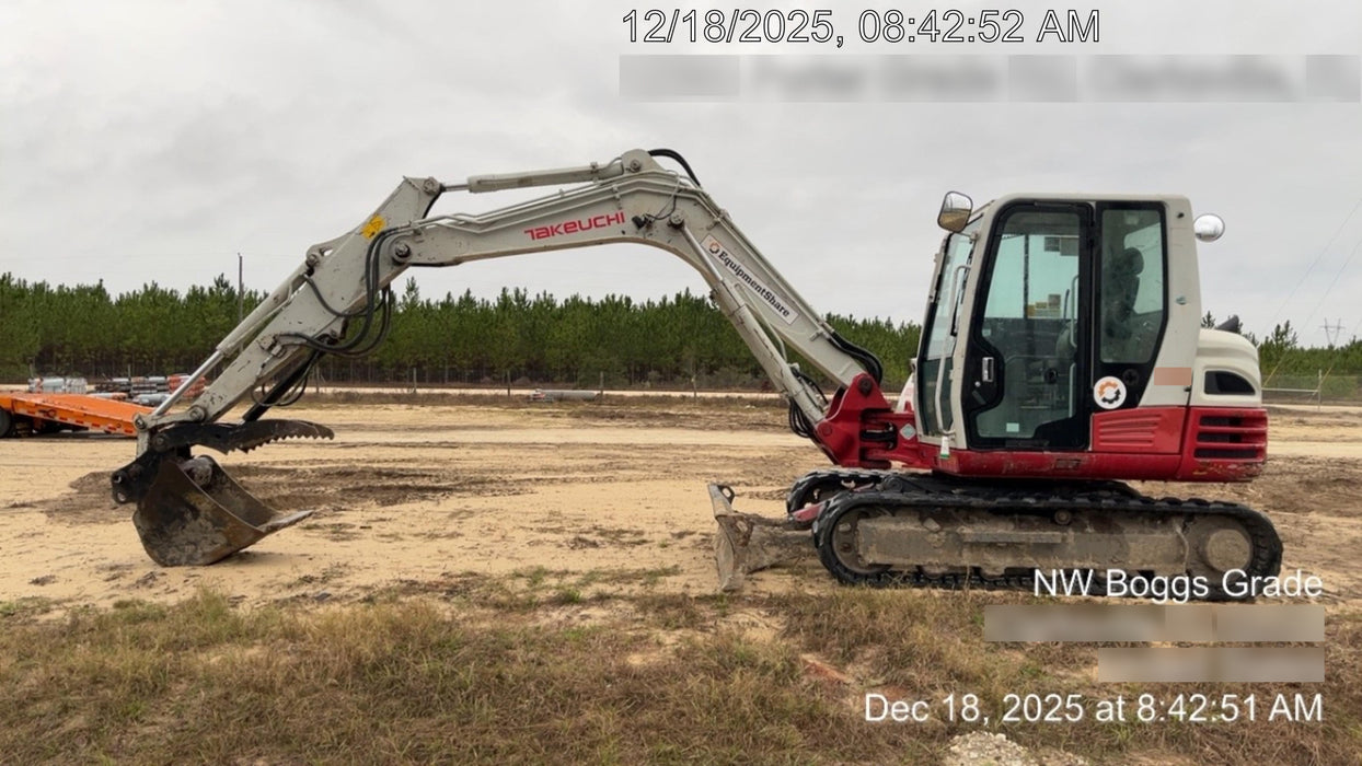 2019 Takeuchi TB290 Cab, AC, Rubber Tracks, Dozer Blade, Travel Alarm, Control Pattern Change Valve, Auxiliary Hydraulics w/18" Quick Coupler Bucket with teeth, 6.2 cu. ft. capacity/24" Quick Coupler Bucket with teeth, 8.6 cu. ft. capacity/36" Quick Coupler Bucket with teeth, 13.4 cu. ft. capacity, Quick Coupler, Hydraulic Thumb Installed