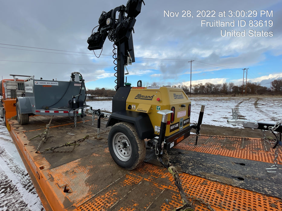 2022 Allmand NLV3GR (4) LED Light Fixture 350W, 23' Vertical Mast, 3kW Prime, Towable, ES Decals, T3