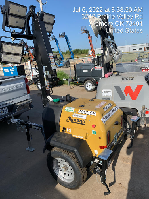 2022 Allmand NLV3GR (4) LED Light Fixture 350W, 23' Vertical Mast, 3kW Prime, Towable, Deep Sea L401, Leveling Jacks, Yanmar T4F 5.8hp