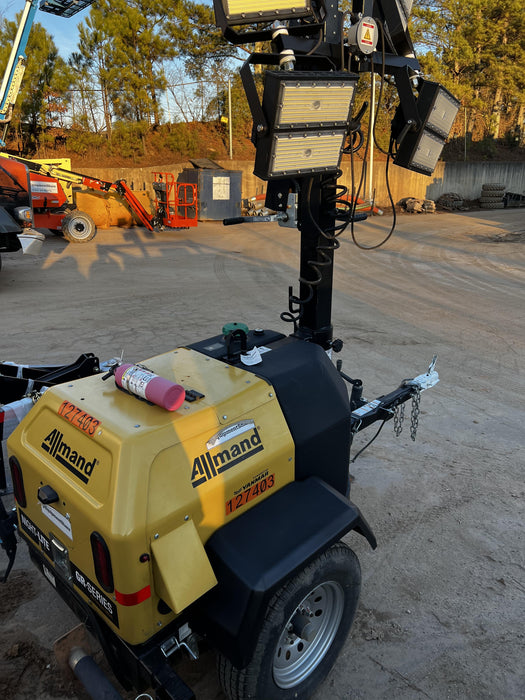2021 Allmand NLV3GR (4) LED Light Fixture 350W, 23' Vertical Mast, 3kW Prime, Towable, Deep Sea L401, Leveling Jacks, Yanmar T4F 5.8hp