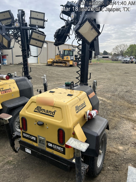 2022 Allmand NLV3GR (4) LED Light Fixture 350W, 23' Vertical Mast, 3kW Prime, Towable, Deep Sea L401, Leveling Jacks, Yanmar T4F 5.8hp