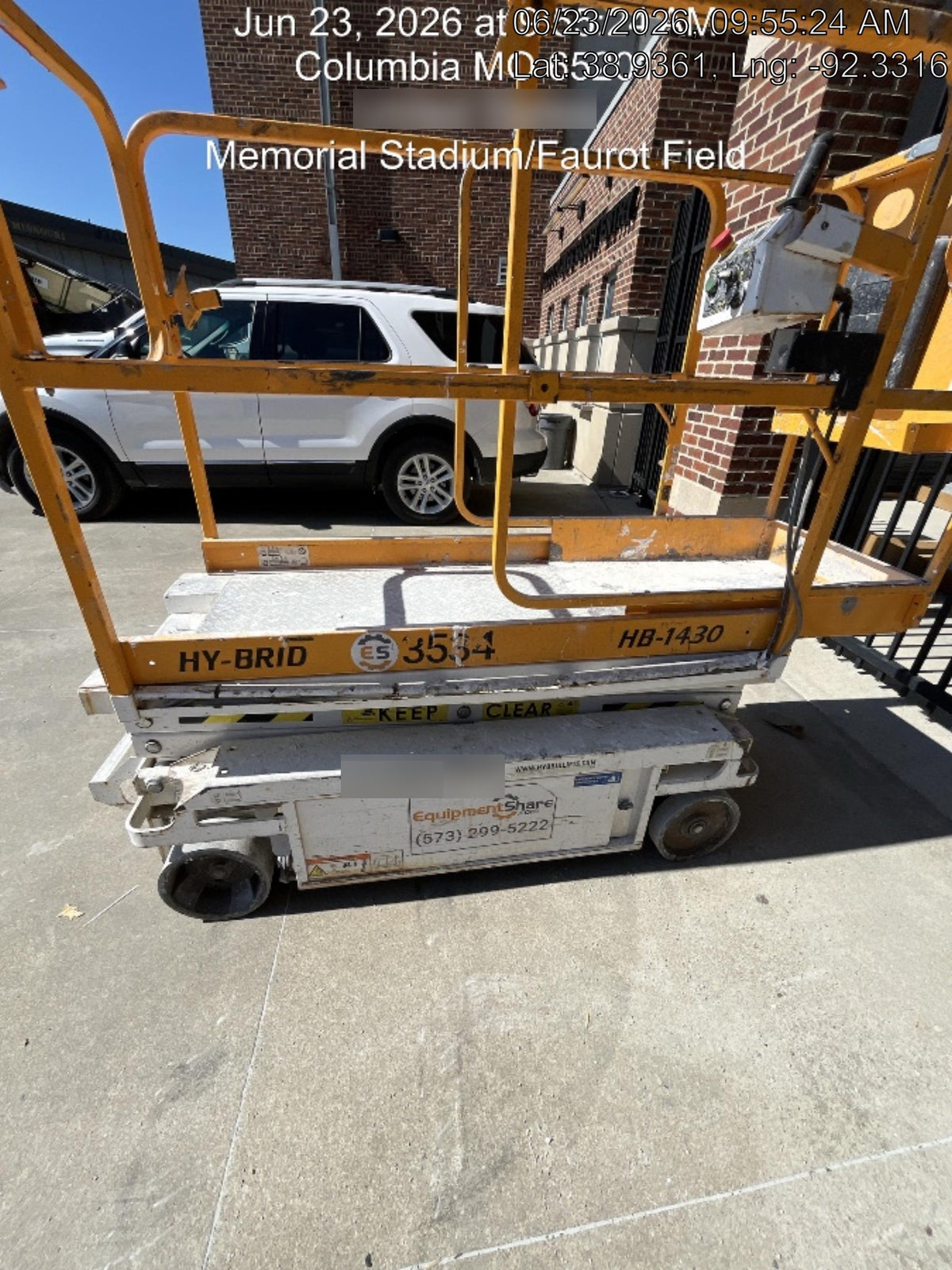 Custom Equipment HB-1430 Hy-Brid Scissor Lift
Platform capacity up to 670 lbs
Working height up to 20 ft
Weighs under 1,700 lbs
Non-marking wheels