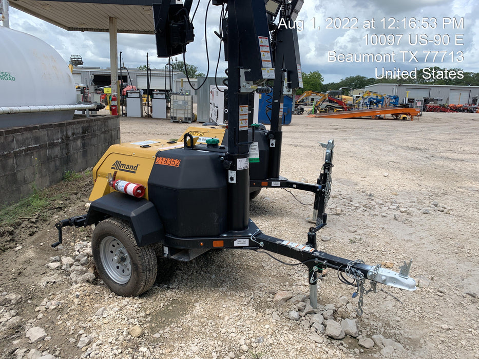 2022 Allmand NLV3GR (4) LED Light Fixture 350W, 23' Vertical Mast, 3kW Prime, Towable, Deep Sea L401, Leveling Jacks, Yanmar T4F 5.8hp