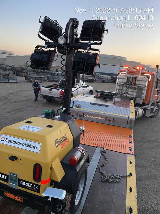 2022 Allmand NLV3GR (4) LED Light Fixture 350W, 23' Vertical Mast, 3kW Prime, Towable, Deep Sea L401, Leveling Jacks, Yanmar T4F 5.8hp