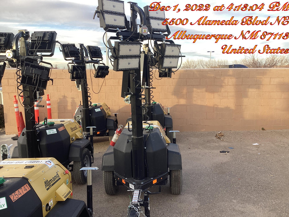 2022 Allmand NLV3GR (4) LED Light Fixture 350W, 23' Vertical Mast, 3kW Prime, Towable, ES Decals, T3