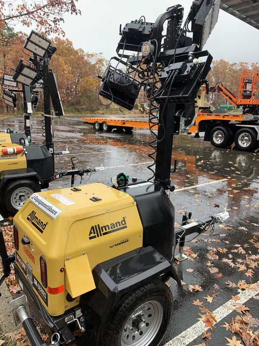 2021 Allmand NLV3GR (4) LED Light Fixture 350W, 23' Vertical Mast, 3kW Prime, Towable, Deep Sea L401, Leveling Jacks, Yanmar T4F 5.8hp