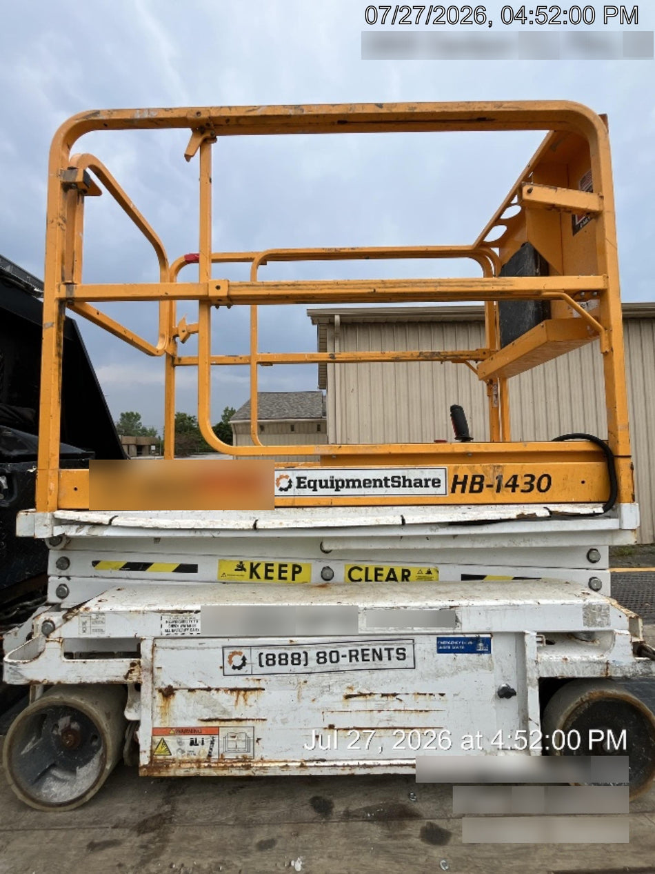 Custom Equipment HB-1430 <ul>
 <li>Hy-Brid Scissor Lift</li>
  <li>Platform capacity up to 670 lbs.</li>
  <li>Working height up to 20 ft</li>
  <li>Weighs under 1,700 lbs.</li>
  <li>Non-marking wheels </li>
</ul>