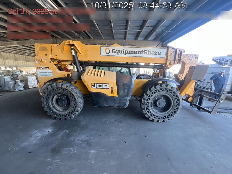 2018 JCB 510-56 JCB 510-56 Telehandler 74 HP w/CAB/HVAC, Beacon, Worklights, Aux Hydraulics, Solid Tires, 60" Carriage/Forks