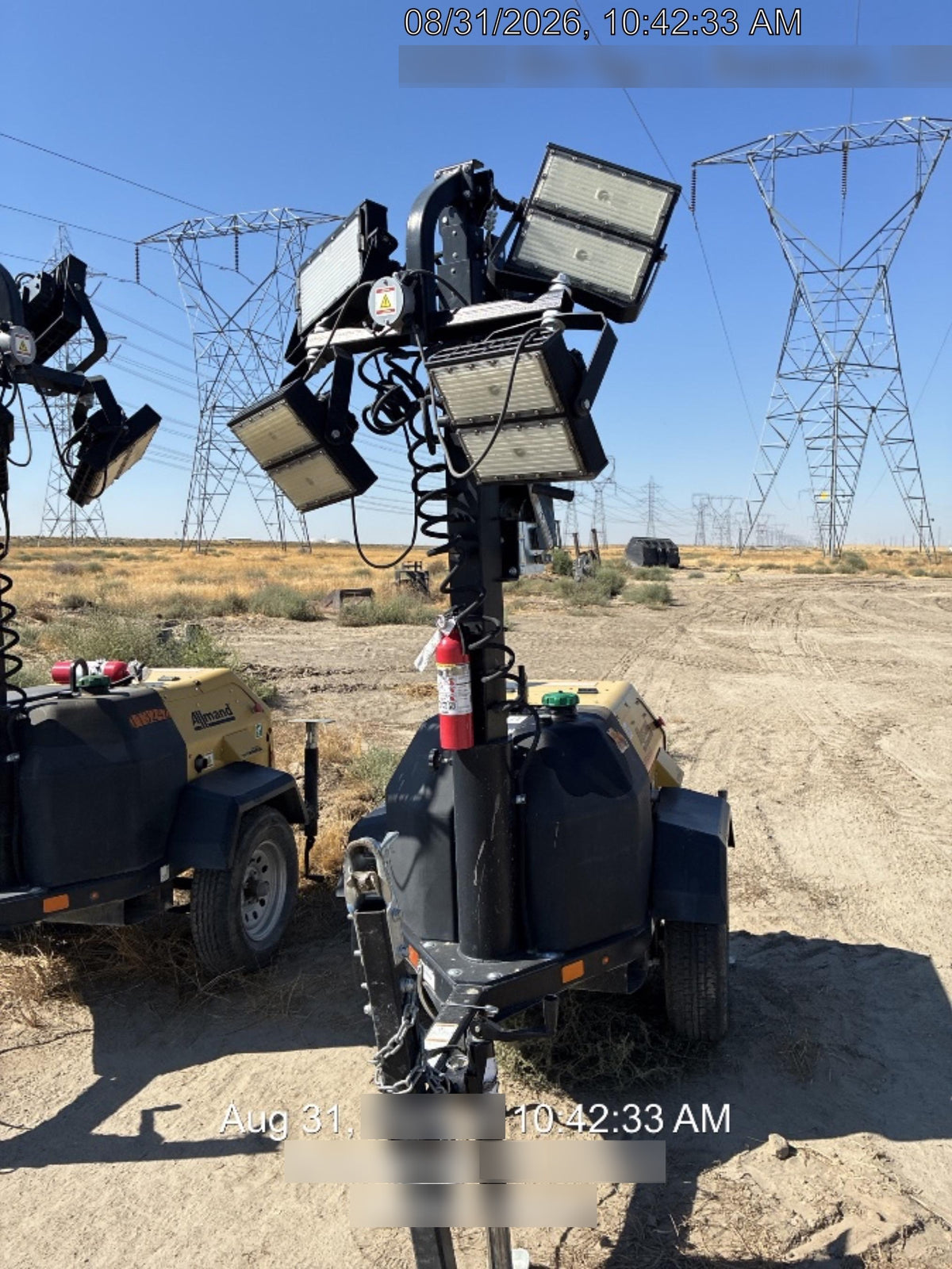 Allmand NLV3GR (4) LED Light Fixture 350W, 23' Vertical Mast, 3kW Prime, Towable, Deep Sea L401, Leveling Jacks, Yanmar T4F 5.8hp