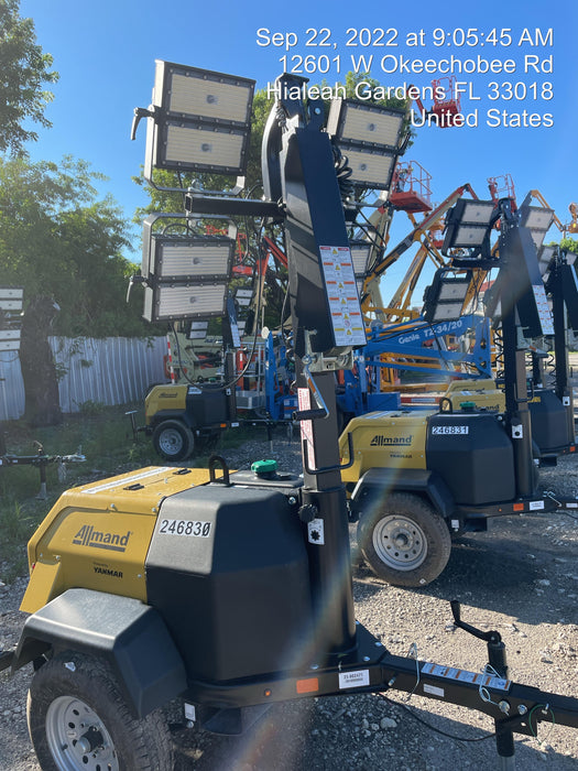 2022 Allmand NLV3GR (4) LED Light Fixture 350W, 23' Vertical Mast, 3kW Prime, Towable, ES Decals, T3