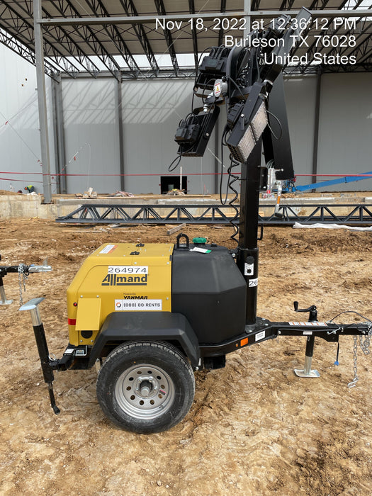 2022 Allmand NLV3GR (4) LED Light Fixture 350W, 23' Vertical Mast, 3kW Prime, Towable, ES Decals, T3