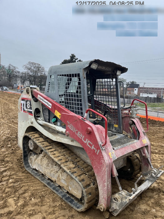 2019 Takeuchi TL8 Canopy, 15" Wide Rubber Tracks, Back-up Alarm, Front & Rear Working Lights, Auxiliary Hydraulics, Two-Speed Travel, Electronic Monitoring System 76" HD Smooth Dirt Bucket with Bolt-On Edge, 20.3 cubic feet Capacity