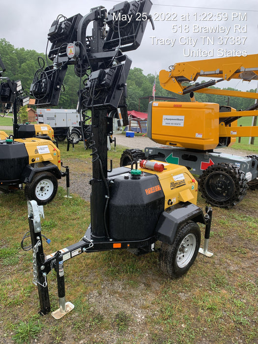 2022 Allmand NLV3GR (4) LED Light Fixture 350W, 23' Vertical Mast, 3kW Prime, Towable, Deep Sea L401, Leveling Jacks, Yanmar T4F 5.8hp