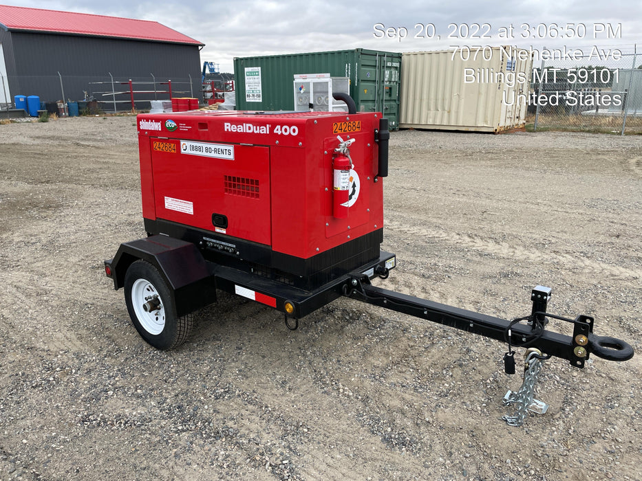 2022 Shindaiwa DGW400MDL Kubota D902 Engine, 23 HP, Dual Op Welder, Wire, Arc, Droop Stick, Tig, and CC Stick Functionality, Simulphase, 3 Phase and 1 Phase Gen Output, Single Axle NB Trlr, Slr Trckl Chrg 12V 12W, Fire Ext