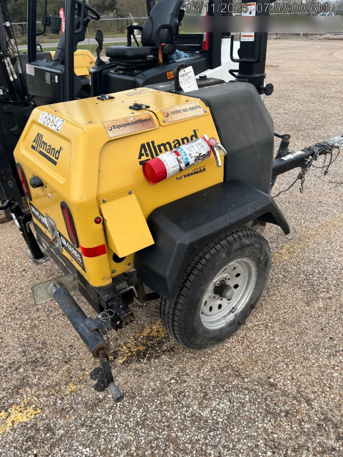 Allmand NLV3GR (4) LED Light Fixture 350W, 23' Vertical Mast, 3kW Prime, Towable, Deep Sea L401, Leveling Jacks, Yanmar T4F 5.8hp