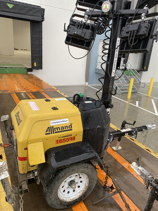 2021 Allmand NLV3GR (4) LED Light Fixture 350W, 23' Vertical Mast, 3kW Prime, Towable, Deep Sea L401, Leveling Jacks, Yanmar T4F 5.8hp