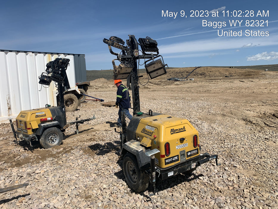 2022 Allmand NLV3GR (4) LED Light Fixture 350W, 23' Vertical Mast, 3kW Prime, Towable, ES Decals, T3