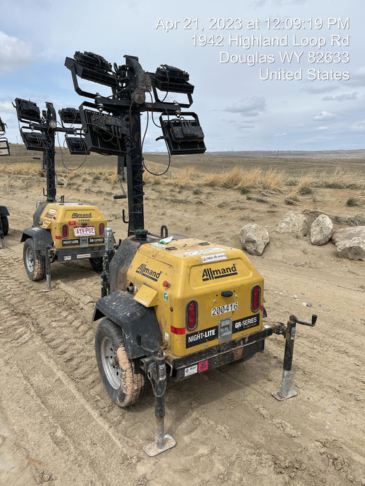 2022 Allmand NLV3GR (4) LED Light Fixture 350W, 23' Vertical Mast, 3kW Prime, Towable, Deep Sea L401, Leveling Jacks, Yanmar T4F 5.8hp