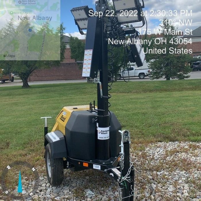 2022 Allmand NLV3GR (4) LED Light Fixture 350W, 23' Vertical Mast, 3kW Prime, Towable, Deep Sea L401, Leveling Jacks, Yanmar T4F 5.8hp