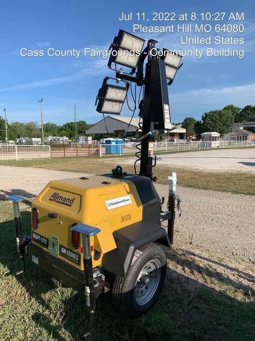 2022 Allmand NLV3GR (4) LED Light Fixture 350W, 23' Vertical Mast, 3kW Prime, Towable, Deep Sea L401, Leveling Jacks, Yanmar T4F 5.8hp