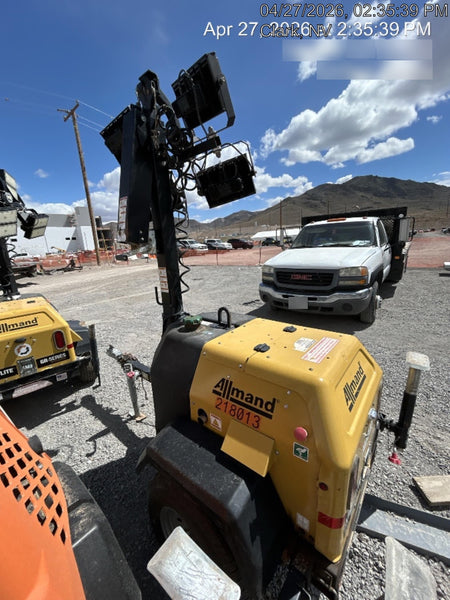 2022 Allmand NLV3GR (4) LED Light Fixture 350W, 23' Vertical Mast, 3kW Prime, Towable, Deep Sea L401, Leveling Jacks, Yanmar T4F 5.8hp