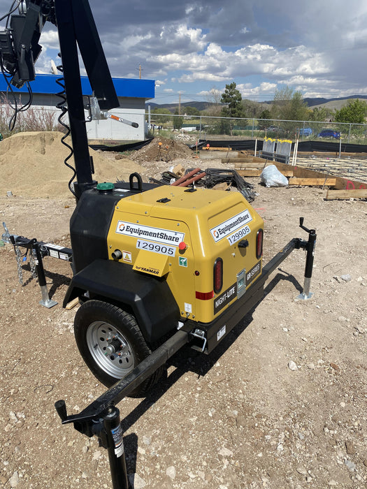 2021 Allmand NLV3GR (4) LED Light Fixture 350W, 23' Vertical Mast, 3kW Prime, Towable, Deep Sea L401, Leveling Jacks, Yanmar T4F 5.8hp