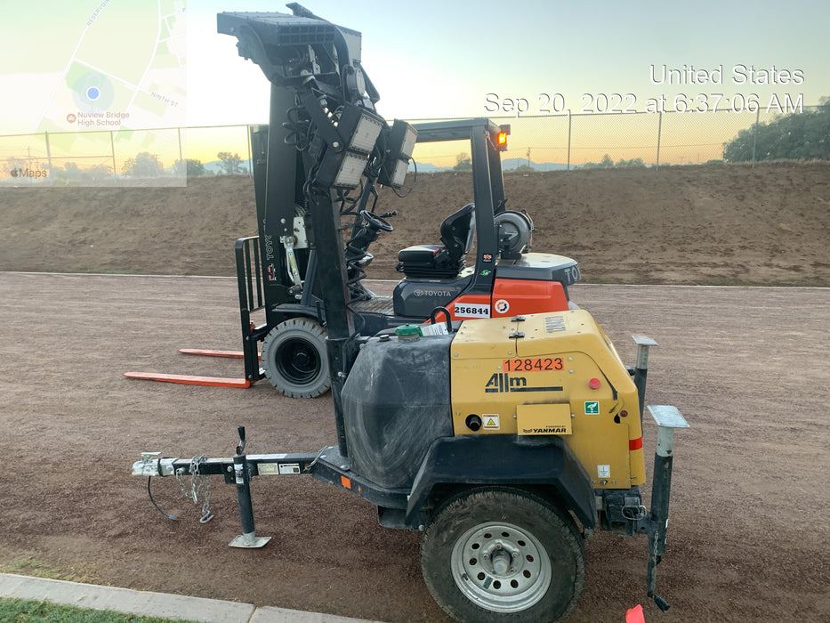 2021 Allmand NLV3GR (4) LED Light Fixture 350W, 23' Vertical Mast, 3kW Prime, Towable, Deep Sea L401, Leveling Jacks, Yanmar T4F 5.8hp