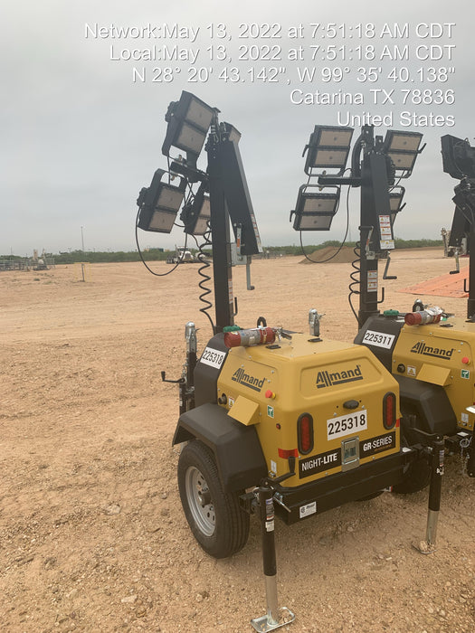 2022 Allmand NLV3GR (4) LED Light Fixture 350W, 23' Vertical Mast, 3kW Prime, Towable, Deep Sea L401, Leveling Jacks, Yanmar T4F 5.8hp