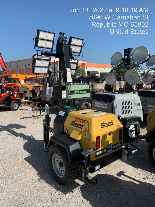 2022 Allmand NLV3GR (4) LED Light Fixture 350W, 23' Vertical Mast, 3kW Prime, Towable, Deep Sea L401, Leveling Jacks, Yanmar T4F 5.8hp