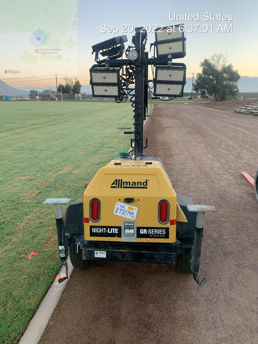 2021 Allmand NLV3GR (4) LED Light Fixture 350W, 23' Vertical Mast, 3kW Prime, Towable, Deep Sea L401, Leveling Jacks, Yanmar T4F 5.8hp