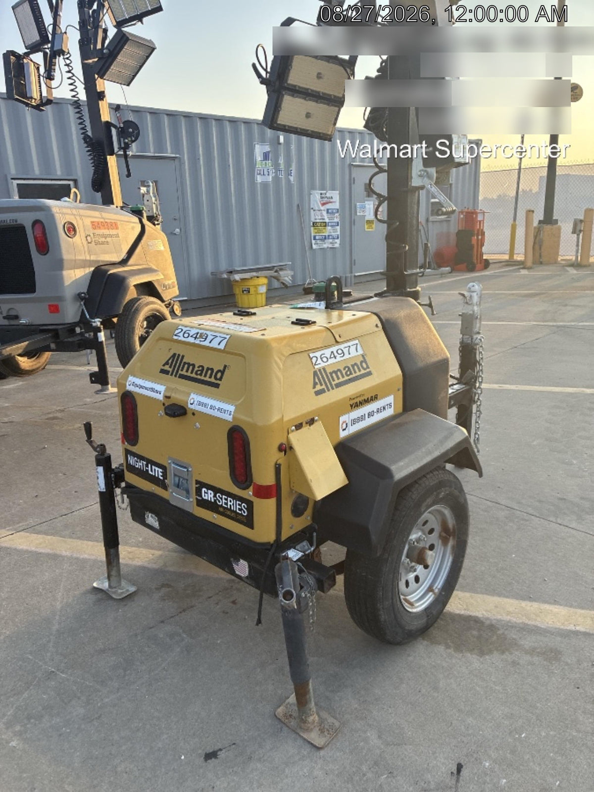 2022 Allmand NLV3GR (4) LED Light Fixture 350W, 23' Vertical Mast, 3kW Prime, Towable, ES Decals, T3