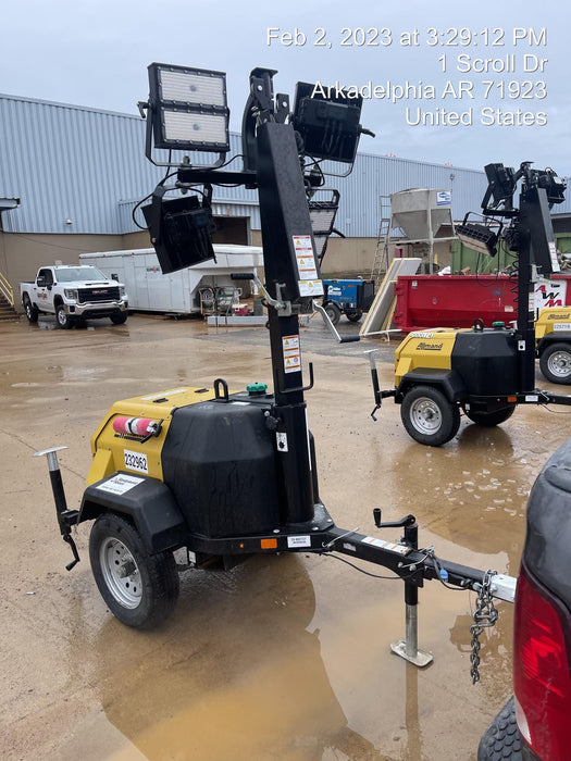 2022 Allmand NLV3GR (4) LED Light Fixture 350W, 23' Vertical Mast, 3kW Prime, Towable, Deep Sea L401, Leveling Jacks, Yanmar T4F 5.8hp