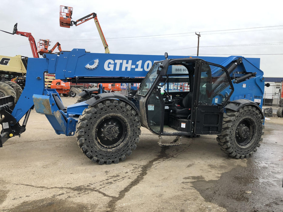 2019 Genie GTH-1056 Cab/Heat/AC, Solid RT Tires, LED Work Lights, Beacon 60" QA Carriage, 60" Forks