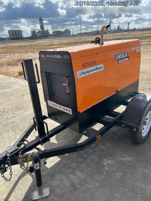 2024 Lincoln Electric Vantage 322 Welder Ready-Pak 3, Two wheel trailer, Fender and Light kit, Cable Rack, Orange
