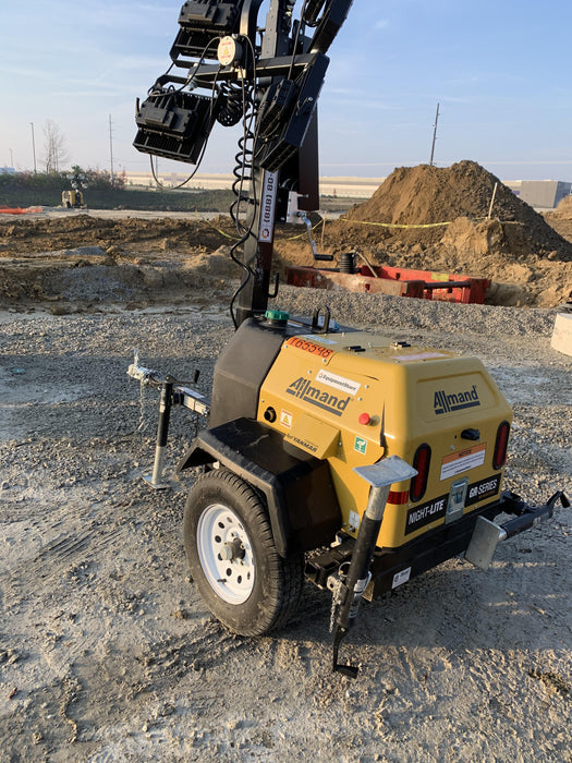 2021 Allmand NLV3GR (4) LED Light Fixture 350W, 23' Vertical Mast, 3kW Prime, Towable, Deep Sea L401, Leveling Jacks, Yanmar T4F 5.8hp