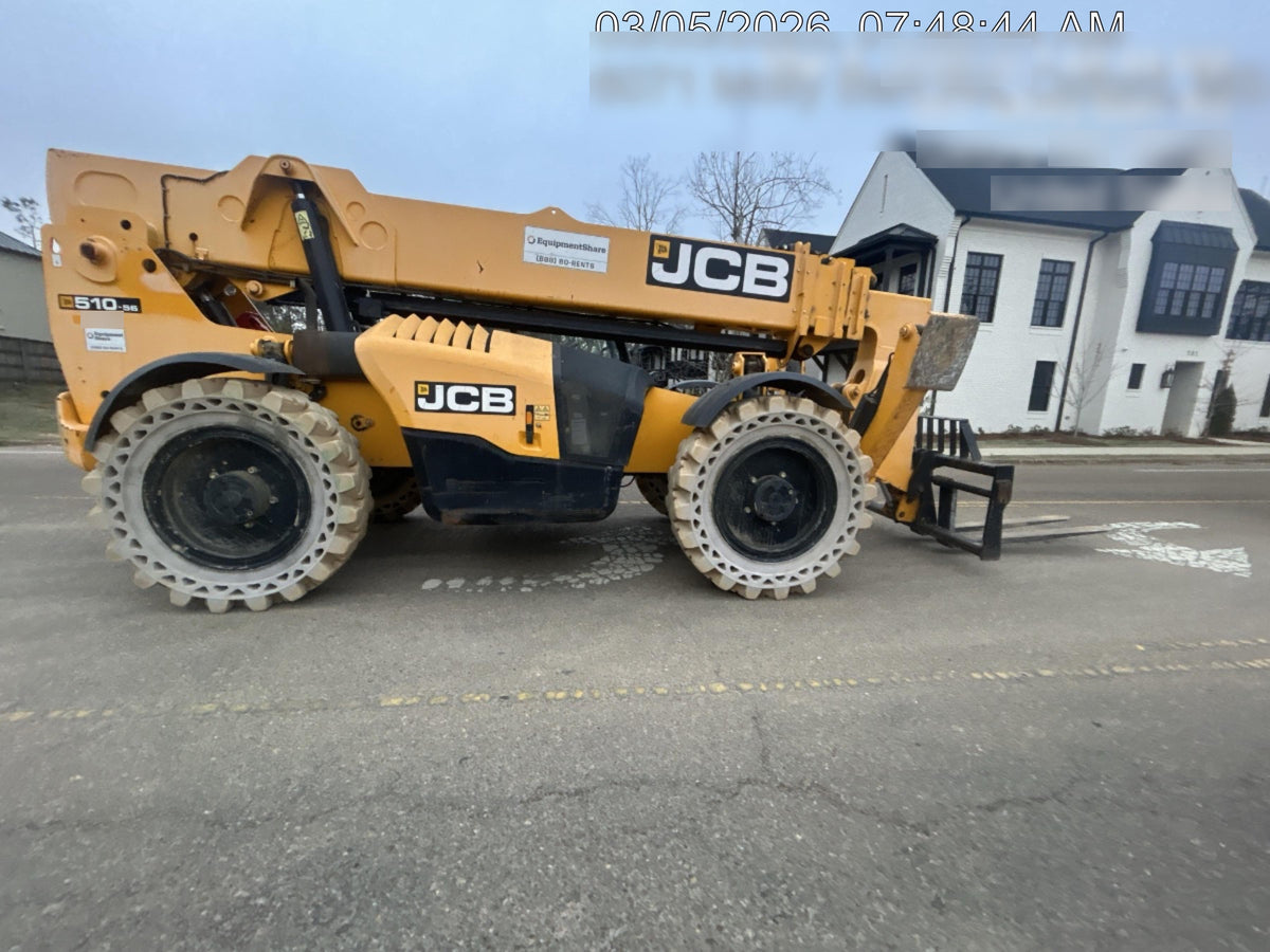 2019 JCB 510-56 Open ROPS, 74 HP, Solid Tires, Worklights, Beacon, Aux Hydraulics, Lifting Eye, 60" Carriage/60" Forks