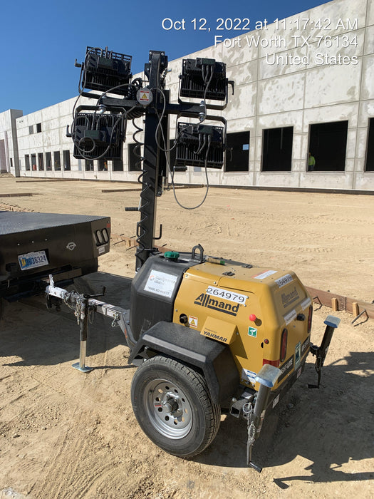 2022 Allmand NLV3GR (4) LED Light Fixture 350W, 23' Vertical Mast, 3kW Prime, Towable, ES Decals, T3