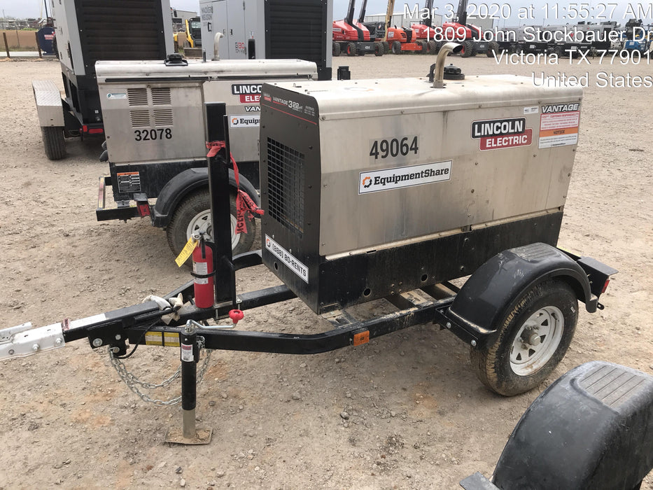 2019 Lincoln Electric Vantage 322 Ready-Pak 3, Two Wheel Trailer, Fender and Light Kit, Cable Rack
