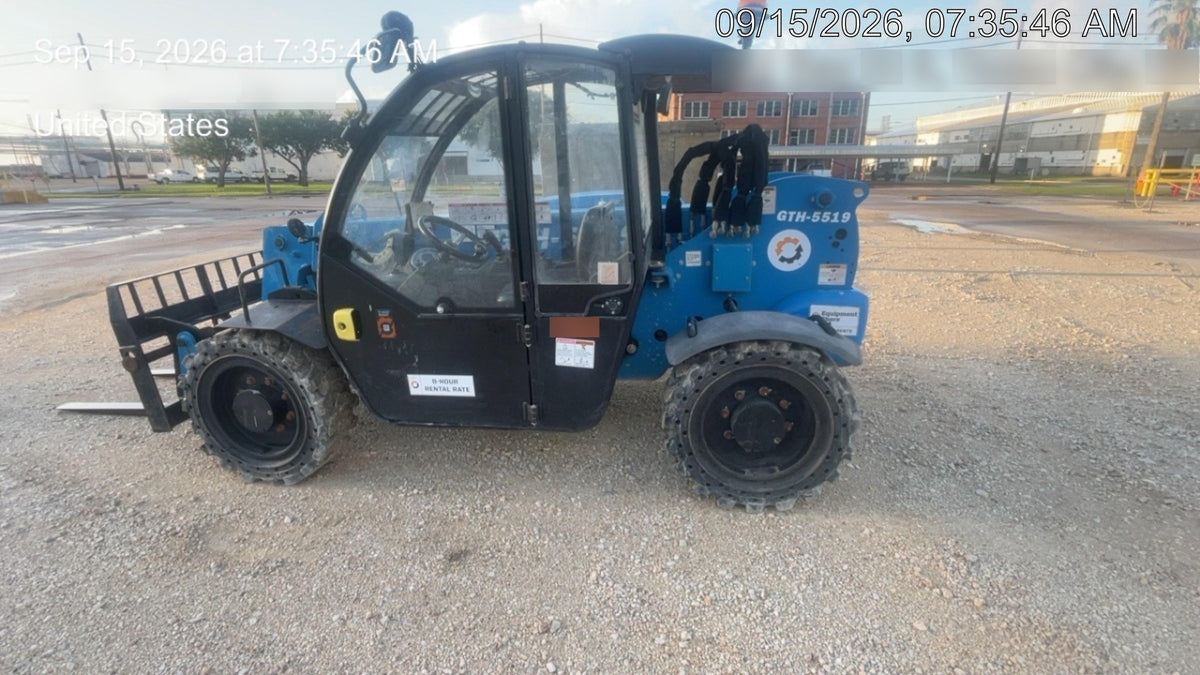 2020 Genie GTH-5519 Cab/Heat/Air, Solid Tires, Work Lights, Beacon, Aux Hydraulics, Back up Alarm w/48" Carriage, 48" Forks