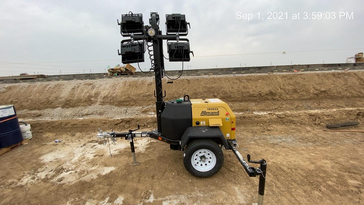 2021 Allmand NLV3GR (4) LED Light Fixture 350W, 23' Vertical Mast, 3kW Prime, Towable, Deep Sea L401, Leveling Jacks, Yanmar T4F 5.8hp