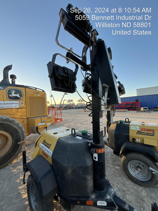 2022 Allmand NLV3GR (4) LED Light Fixture 350W, 23' Vertical Mast, 3kW Prime, Towable, Deep Sea L401, Leveling Jacks, Yanmar T4F 5.8hp
