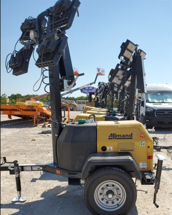 2022 Allmand NLV3GR (4) LED Light Fixture 350W, 23' Vertical Mast, 3kW Prime, Towable, ES Decals, T3