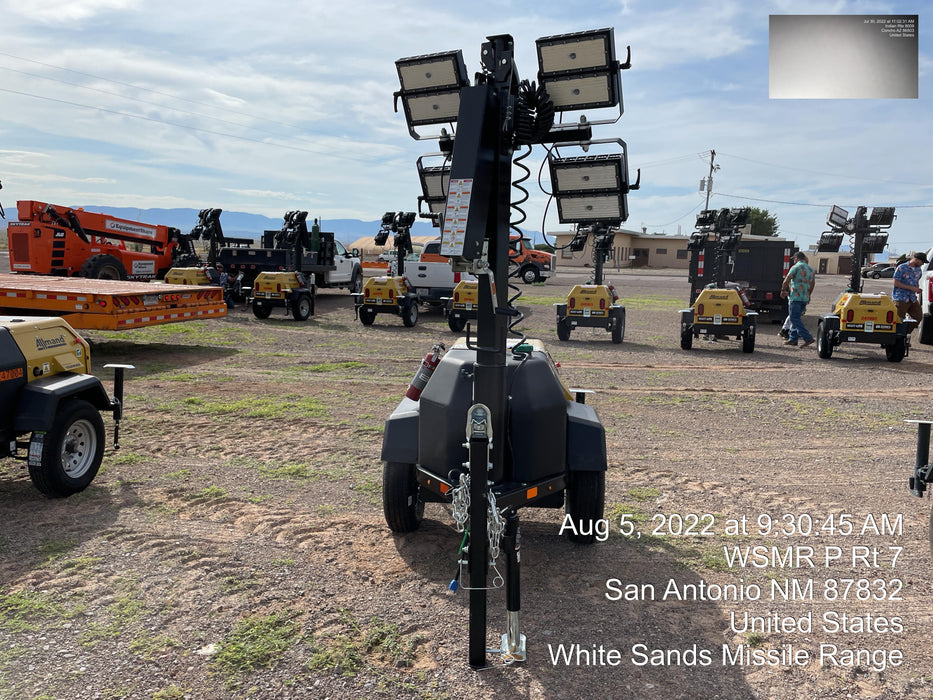 2022 Allmand NLV3GR (4) LED Light Fixture 350W, 23' Vertical Mast, 3kW Prime, Towable, ES Decals, T3